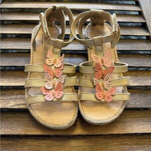 Seychelles Gold Sandals with Pink Butterfly Accents Girls Size 12